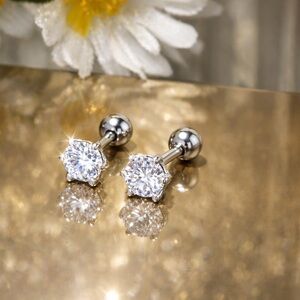 Moissanite stud earrings screw back silver short post EM017-0.2ct-6mm